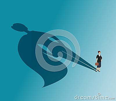 Executive woman with superhero shadow. Strong businesswoman and business victory vector concept Vector Illustration