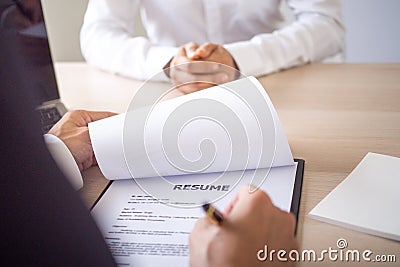 Executives are interviewing new employees, based on resumes, work experience and Attitude about working in the company Stock Photo