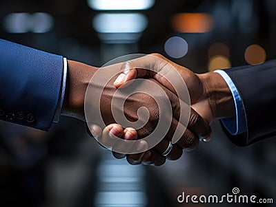 Executives seal deal with handshake Stock Photo