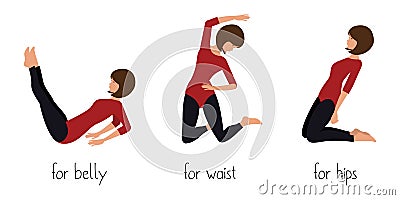 Exercise for belly, waist and hips Vector Illustration