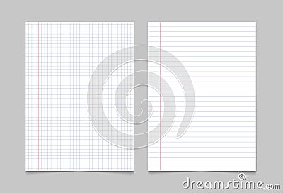 Exercise book paper page background. Notebook sheet lined texture pattern Vector Illustration