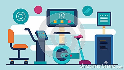 Exercise machines with touch screen displays and large font options catering to users with visual or cognitive Vector Illustration