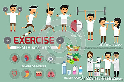 Exercise or sport for health and check your body infographics. v Cartoon Illustration