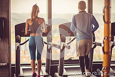 Exercise on treadmill. Stock Photo