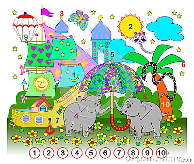 Exercise for young children. Need to find the numbers from 1 till 10 hidden in the picture. Logic puzzle game. Vector Illustration