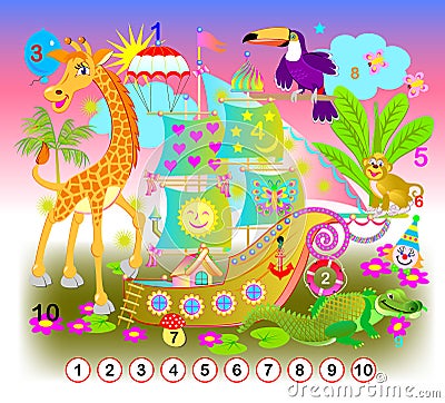 Exercise for young children. Need to find the numbers from 1 till 10 hidden in the picture. Logic puzzle game. Vector Illustration