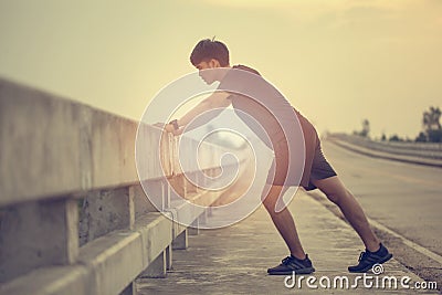 Exercise your legs after running, Calf muscles Stock Photo