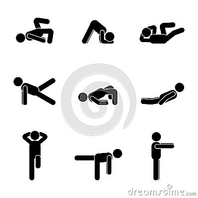 Exercises body workout stretching man stick figure. Healthy life style vector illustration pictogram. Vector Illustration