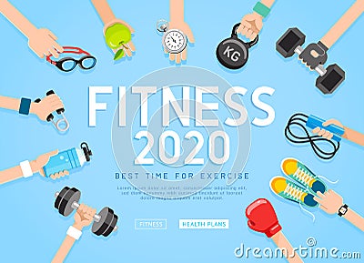 Exercises 2020 conceptual design. Set of young people doing workout. Sport fitness banner promotion vector Illustrations Vector Illustration