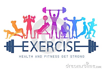 Exercises conceptual design. Young people doing silhouette workout. Sport Fitness banner promotion background Illustrations Vector Illustration