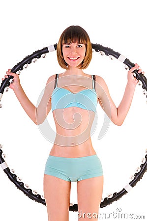 Exercises with hula hoop Stock Photo