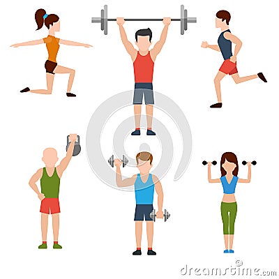 Exercises with weights and warm-up icons Vector Illustration