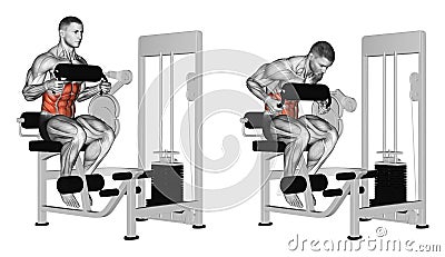 Exercising. Abdominal Crunch in AB machine Stock Photo