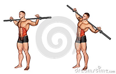 Exercising. Barbell Side Bent Stock Photo