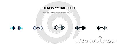 Exercising dumbbell icon in different style vector illustration. two colored and black exercising dumbbell vector icons designed Vector Illustration