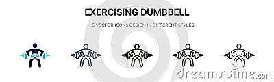 Exercising dumbbell icon in filled, thin line, outline and stroke style. Vector illustration of two colored and black exercising Vector Illustration