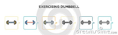 Exercising dumbbell vector icon in 6 different modern styles. Black, two colored exercising dumbbell icons designed in filled, Vector Illustration