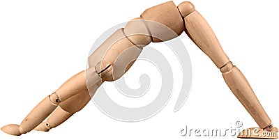 Wooden figurine exercising on white background Stock Photo