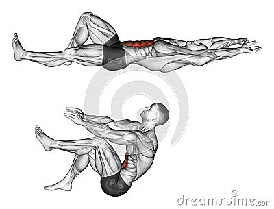 Exercising. Flexion of the trunk with the legs pulling Stock Photo