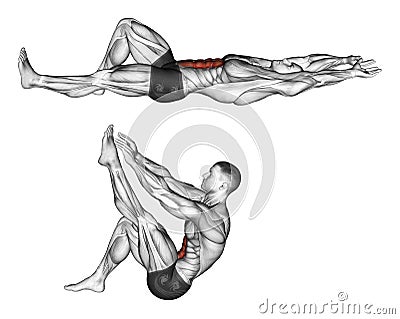 Exercising. Flexion of the trunk with the legs pulling up the leg Stock Photo