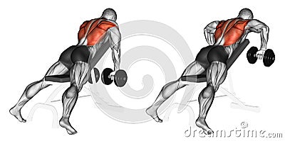 Exercising. incline bench two arm dumbbell row Stock Photo