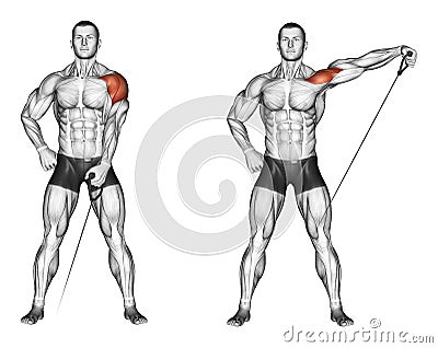 Exercising. Lifting his hands to the side with the Stock Photo