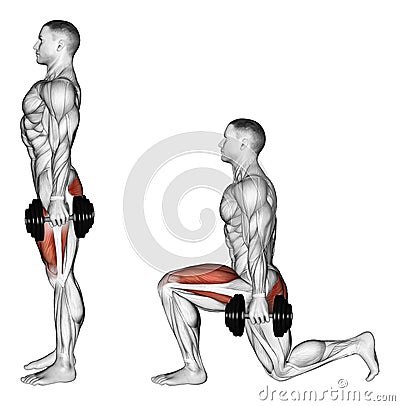 Exercising. Lunges with dumbbells Stock Photo