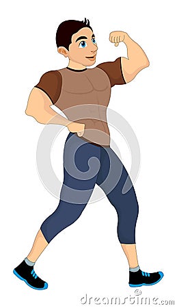 Exercising, man flexing his biceps, illustration Vector Illustration