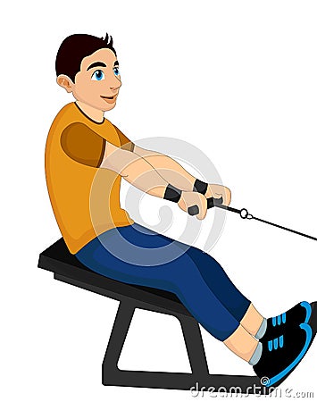 Exercising, man pulling weights, illustration Vector Illustration
