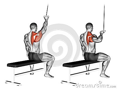 Exercising. One handed lat pulldown Stock Photo