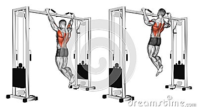 Exercising. Pulling up wide grip hand on the crossbar undergrip Stock Photo