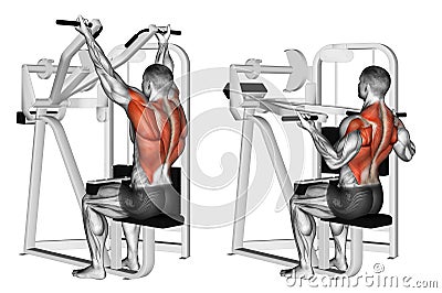 Exercising. Reverse grip machine lat pulldown Stock Photo