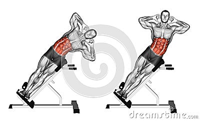 Exercising. Side Bend on Bench Stock Photo