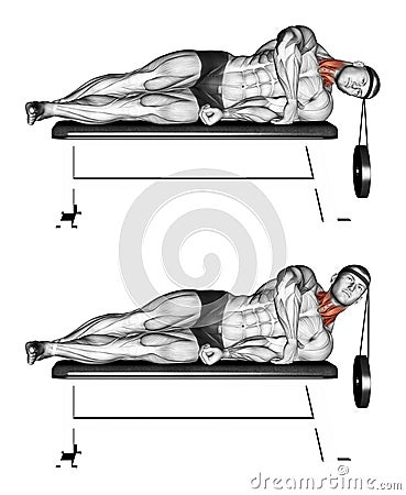 Exercising. Side lifting head lying Stock Photo