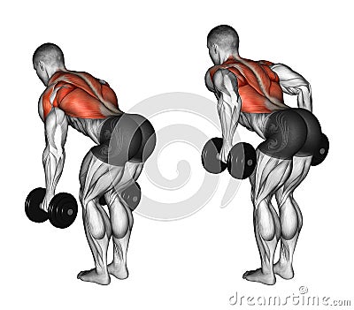 Exercising. Thrust dumbbells in the slope Stock Photo