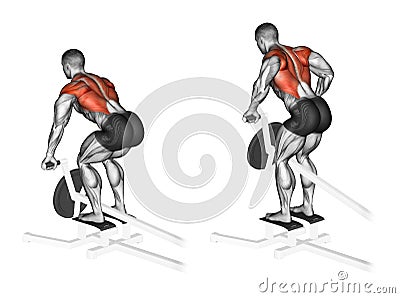 Exercising. Thrust T-shaped on the back muscles in the slope Stock Photo