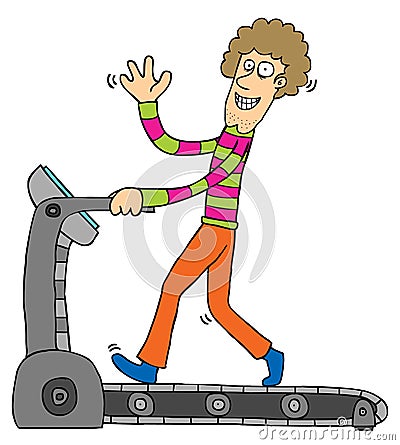 Exercising with Treadmill Vector Illustration