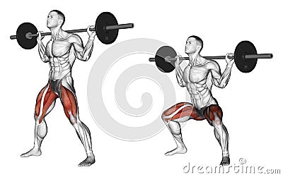 Exercising. Wide squats on his shoulders Stock Photo