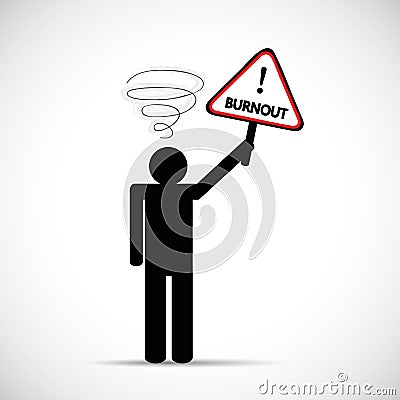 Exhausted business man with burnout sign pictogram concept of stress, headache, depression Vector Illustration