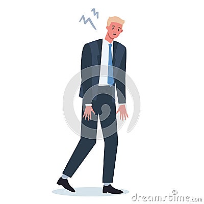 Exhausted business man. Business character with lack of energy. Vector Illustration