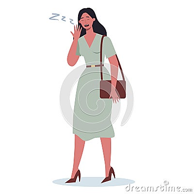 Exhausted business woman in the office. Business character with lack Vector Illustration