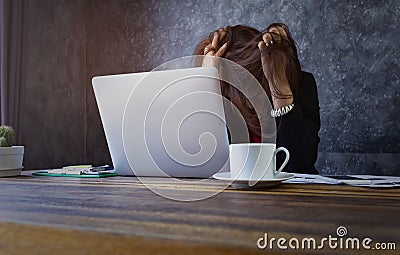 Exhausted of business woman overwork headache,stress which has tried work hard and headache out of time pressure in the office Stock Photo