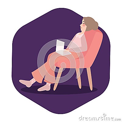 An exhausted businesswoman is sleeping on laptop in chair. stress overworked relaxation waiting. flat illustration. Vector Illustration