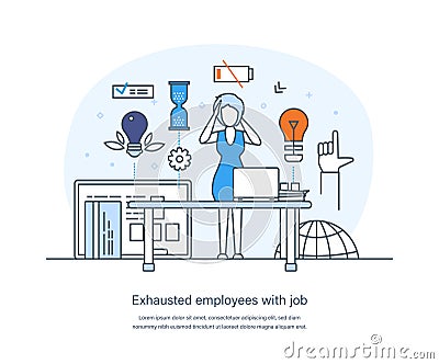 Exhausted employee with job, professional burnout syndrome, overload Vector Illustration