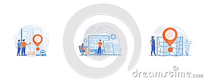 Exhausted, frustrated worker, burnout, Adaptive mobile app interface, web optimization, Journey route planning, set flat vector Vector Illustration
