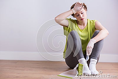 Exhausted housewife after housekeeping Stock Photo