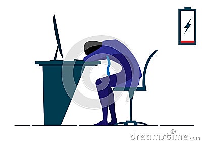 The exhausted male employee sleeps on the desk in the office Vector Illustration