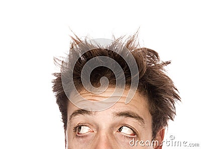 Exhausted man looking left Stock Photo