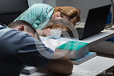 Exhausted medical staff Stock Photo