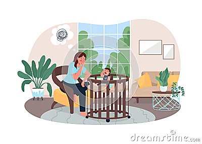 Exhausted mother 2D vector web banner, poster Vector Illustration